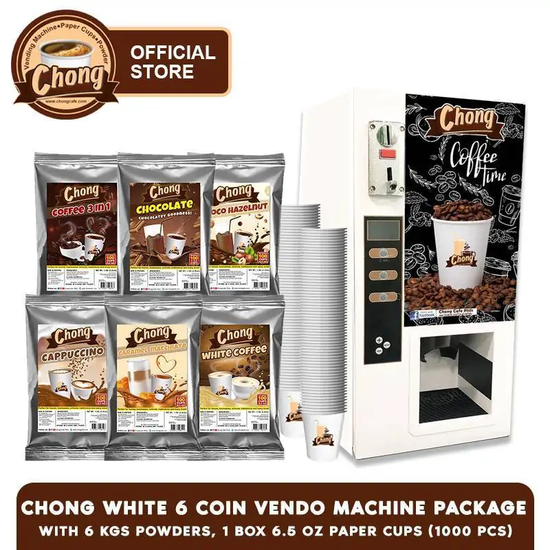 Chong White 6 Coin Hot Vending Machine Package